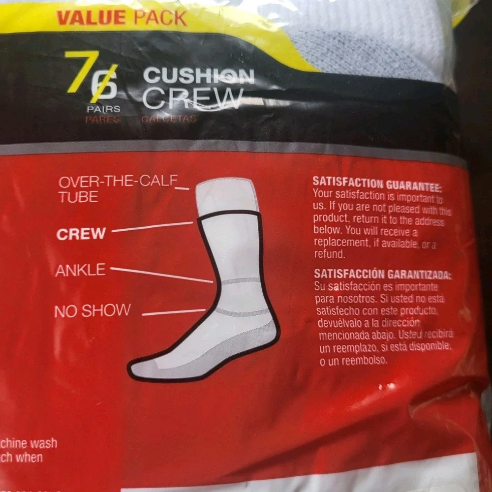 Hanes Men Cushion Crew Socks White 6-12 / 7 Pack New